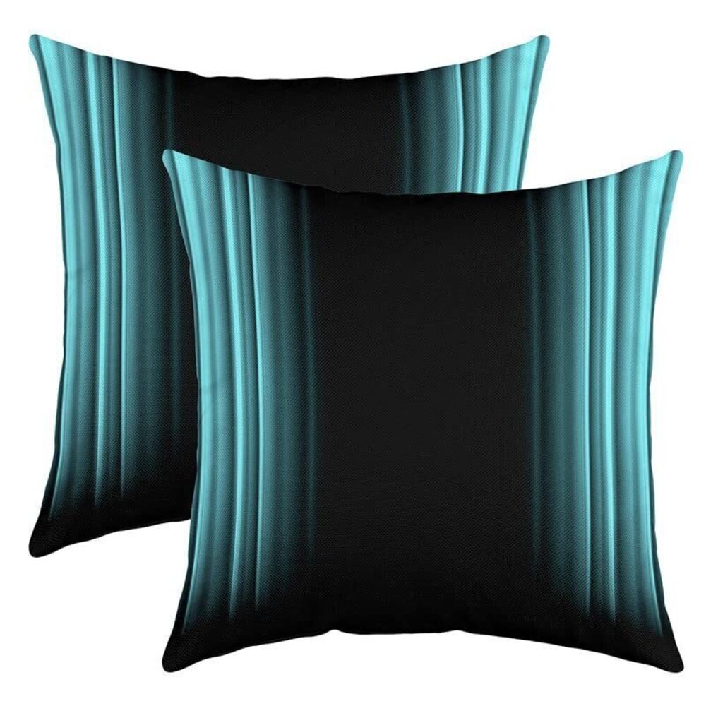 2969 Set of 2 Geometric Abstract Ombre Throw Pillow Covers, Teal Blue Black